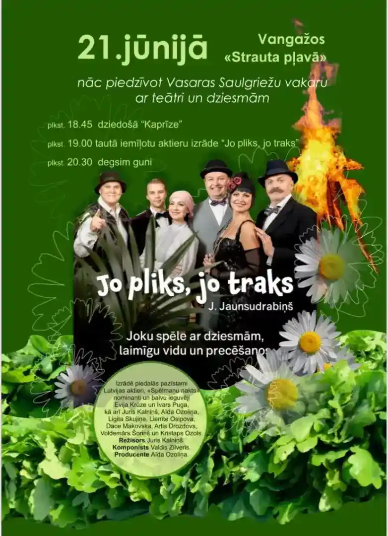 Vasaras Saulgriežu vakars ar teātri un dziesmām Strauta pļavā Vangažos