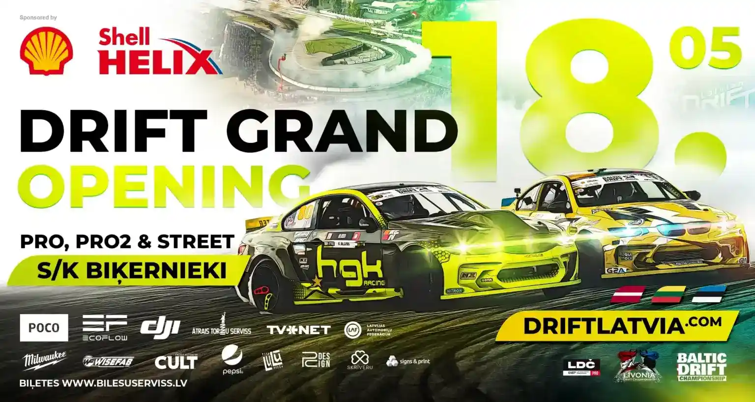 Latvijas drifta sezona 2025 startē ar grandiozu atklāšanu Biķerniekos