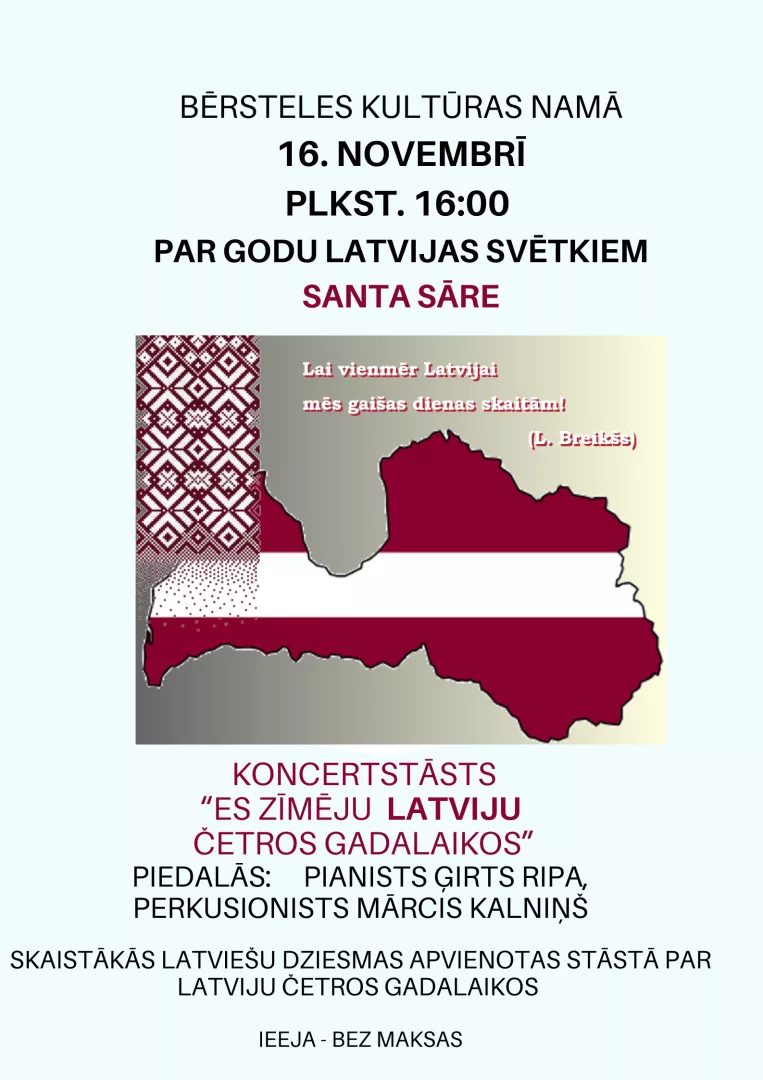 Santa Sāre, perkusionists Mārcis Kalniņš un pianists Ģirts Rips koncertprogrammā "Es zīmēju Latviju četros gadalaikos"