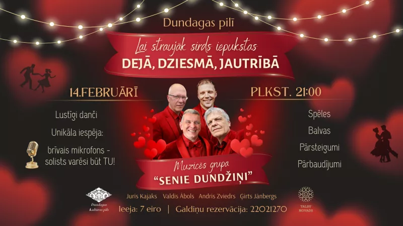 Valentīndienas balle „Lai straujāk sirds iepukstas dejā, dziesmā, jautrībā”