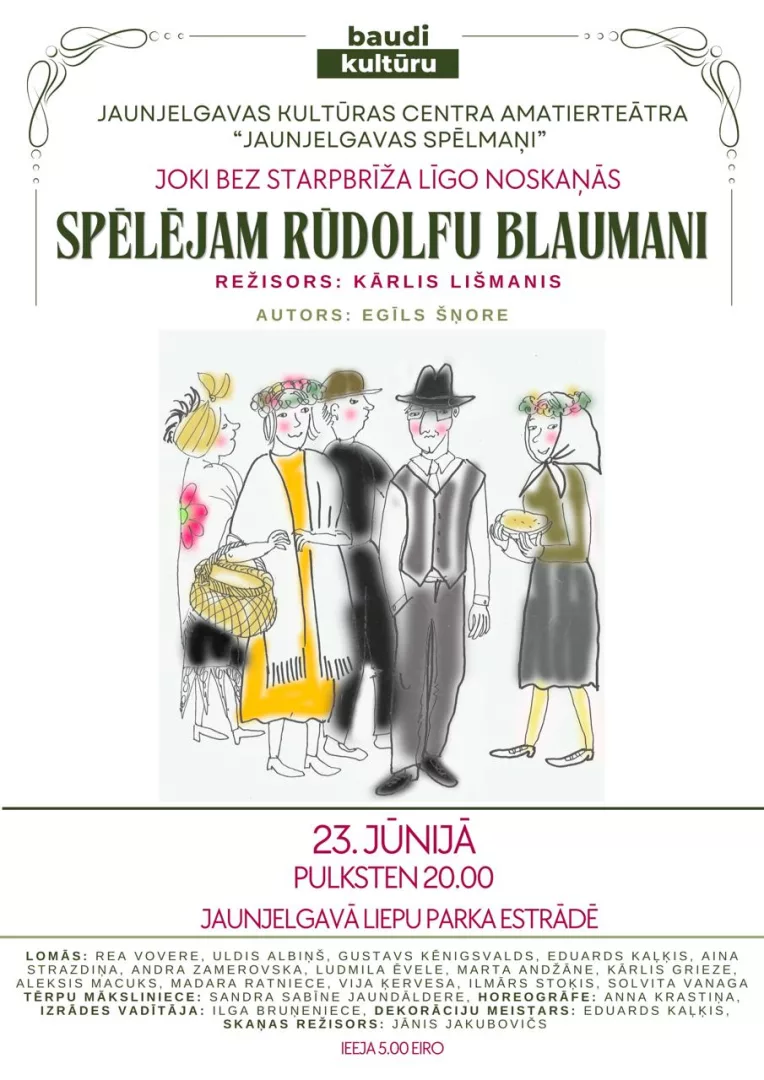 “Jaunjelgavas Spēlmaņi” ar jokiem bez starpbrīža Līgo noskaņās “Spēlējam Rūdolfu Blaumani”